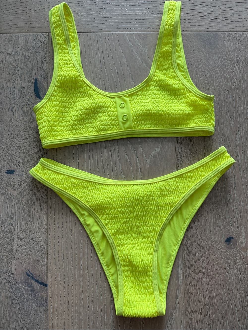 Kendall & Kylie Neon Yellow Smocked Bikini Set